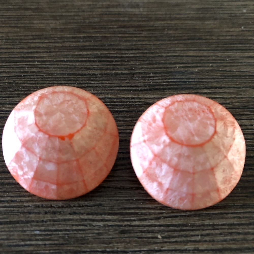 Vintage Mid-Century orange & sliver metal round clip-on earrings